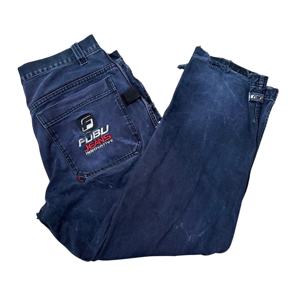 Vintage 90s Y2K FUBU Jeans Innovative Baggy Carpenter Pants Black Faded 40x34
